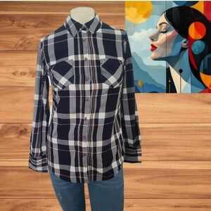 Merona Womens Plaid Shirt Long Sleeve Button Down Casual Everyday‎ Top Sz XS